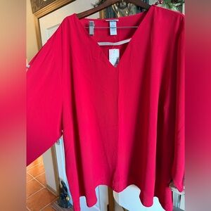 Catherines Vibrant Red V-Neck Blouse